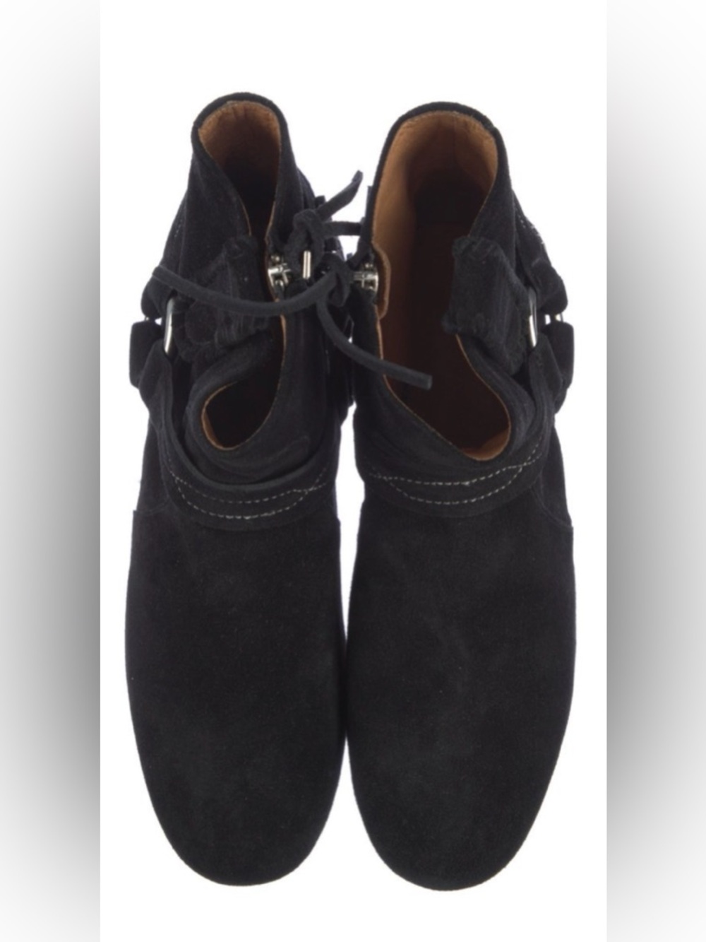 Black Suede Women's Ankle Boot with Harness Detail - Picture 3 of 5
